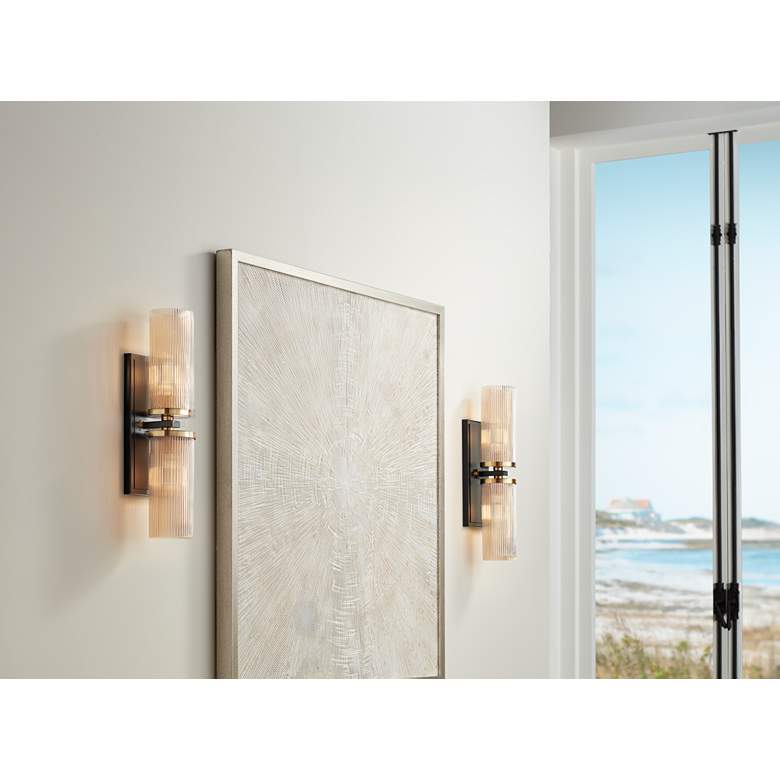 Image 1 Stiffel Palais 20 1/4" High Black and Warm Brass 2-Light Wall Sconce in scene