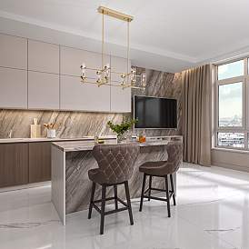 Image1 of Possini Euro Mikel 42" Wide Gold Modern 6-Light Linear Island Pendant in scene