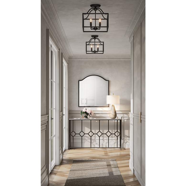 Image 1 Franklin Iron Works Elle 13" Black Open Cage 4-Light Ceiling Light in scene