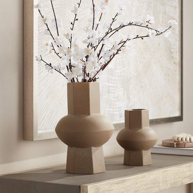 Image 1 Dahlia Studios Emery 12" High Brown Modern Ceramic Hexagonal Vase in scene