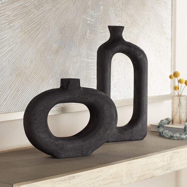 Image 1 Dahlia Studios Amaranth 12 1/4" Matte Black Wood Decorative Round Vase in scene