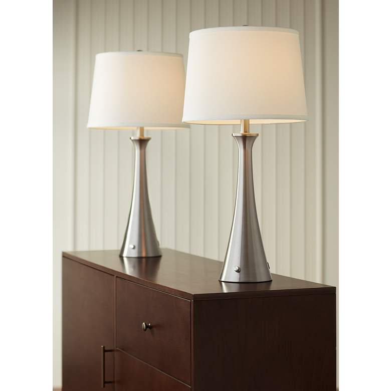 Image 1 360 Lighting Karl Brushed Nickel USB Lamps Set of 2 with Full Range Dimmers in scene