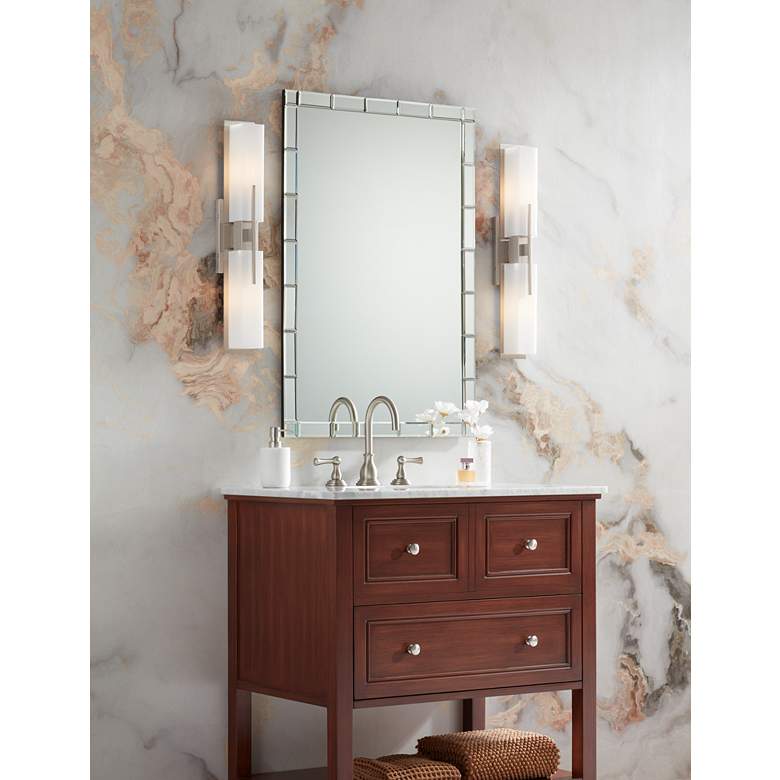 Image 1 Possini Euro Midtown 23 1/2" High Satin Nickel Bath Light Set of 2 in scene