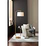 Thumbnail1 of Possini Euro Volta Brass Finish Glass Tray Table USB Floor Lamps Set of 2 in scene