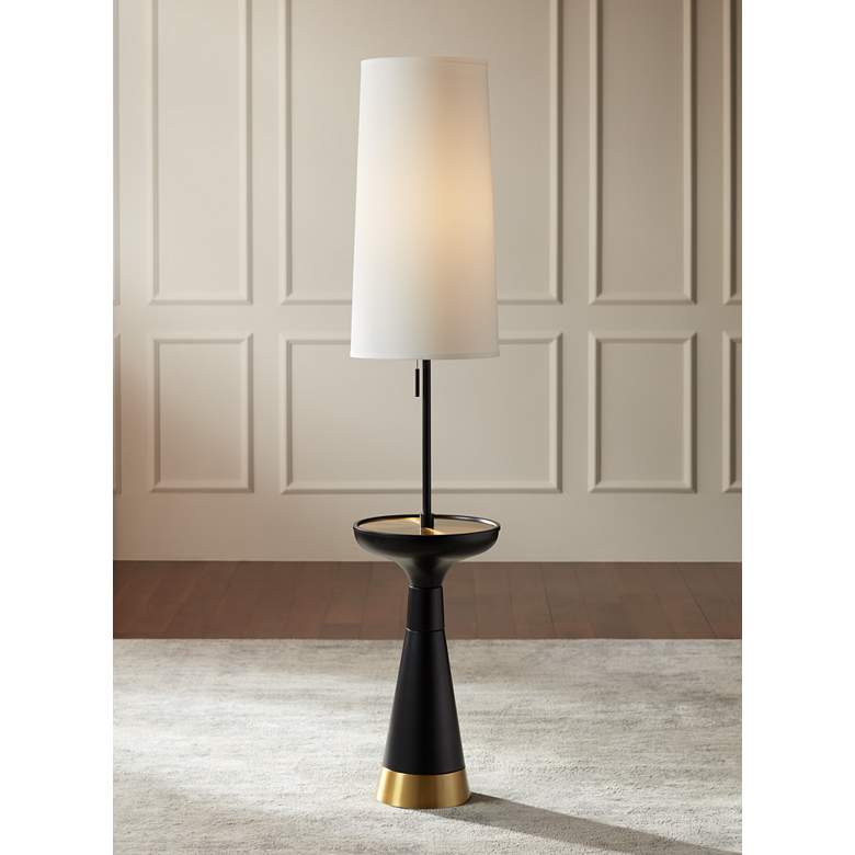 Image 1 Possini Euro Otis 66" High Gold and Black Modern Tray Table Floor Lamp in scene