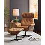 1_Melia Cognac Tan Tufted Faux Leather Swivel Recliner and Slanted Ottoman in scene