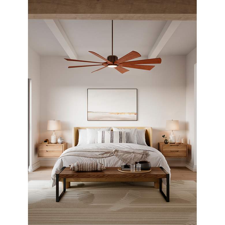 Image 1 60" Possini Euro Defender Bronze Koa LED Ceiling Fan with Remote in scene