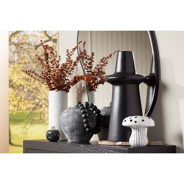 Image 1 Jemma 6" White Black Polka Dot Ceramic Mushroom Ornaments Set of 2 in scene