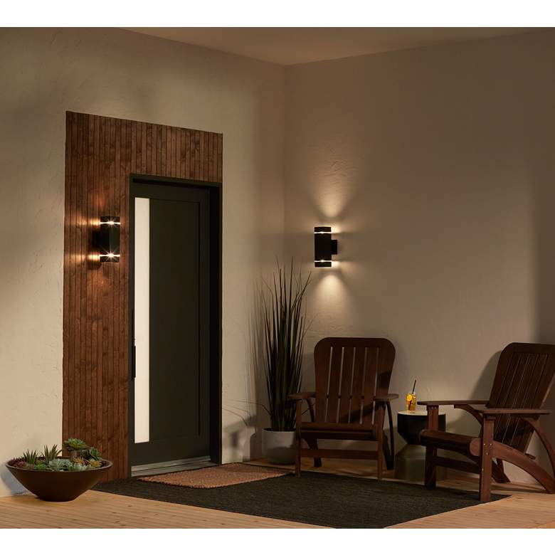 Image 1 Possini Euro Skyridge 11 3/4" Black Up-Down Modern Outdoor Wall Light in scene