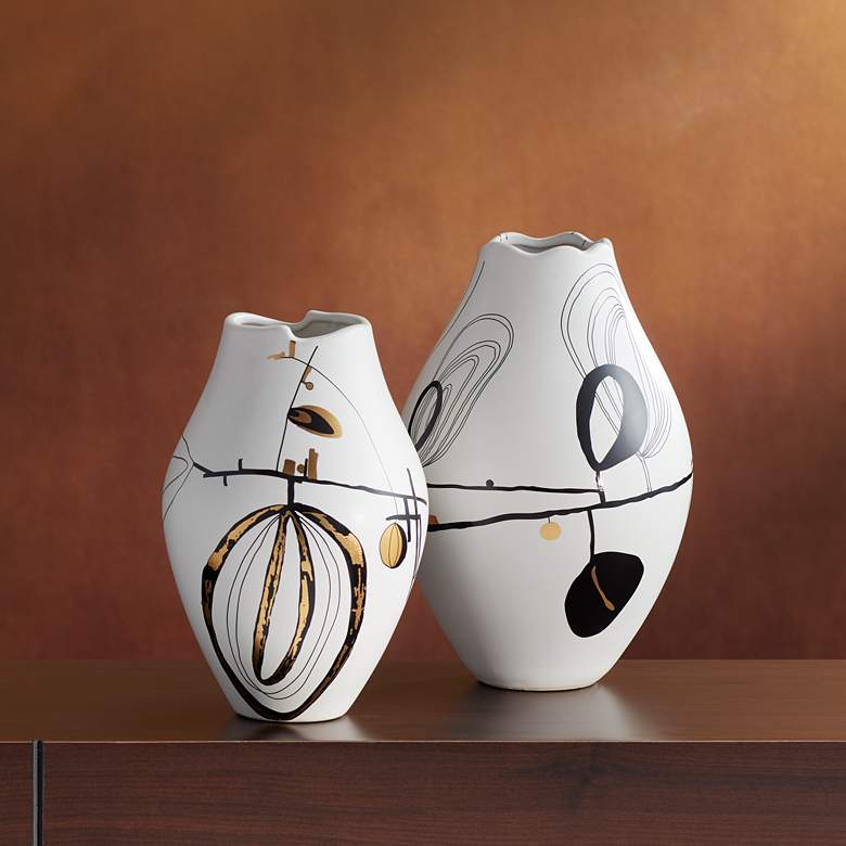 Image 1 Tribeca 10 3/4" High Matte White Decorative Graphic Vase in scene