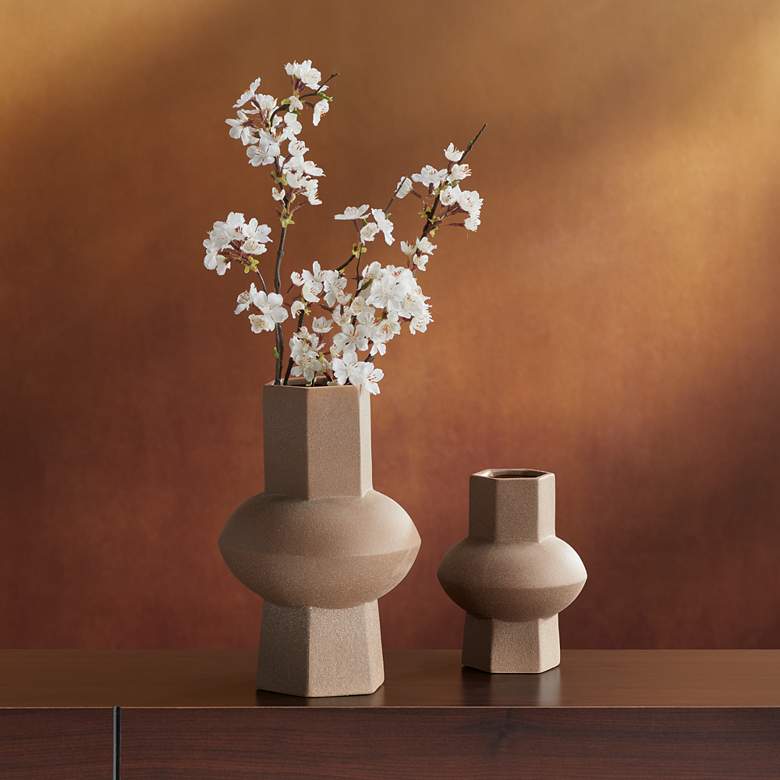 Image 1 Dahlia Studios Emery 7 3/4" High Brown Modern Ceramic Hexagonal Vase in scene