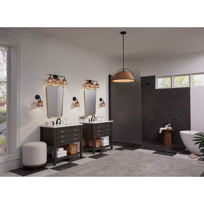 Image 1 360 Lighting Keanu 11 1/4" High Rattan and Matte Black Wall Sconce in scene