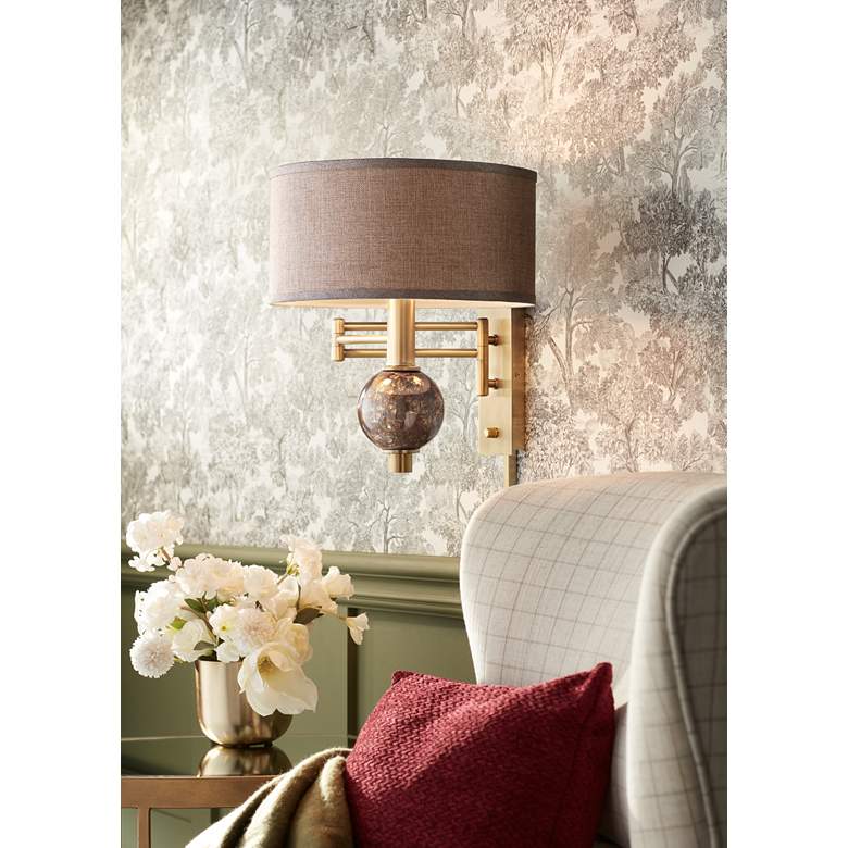 Image 1 360 Lighting Richford Brass Plug-In Swing Arm Wall Lamp with Dimmer in scene