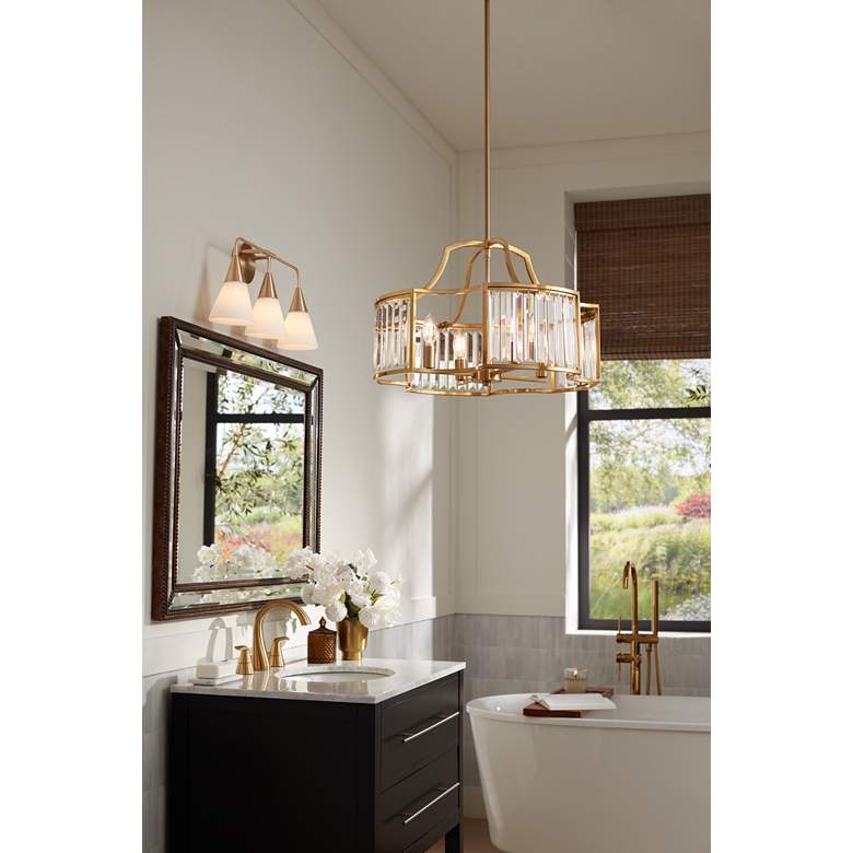 Image 1 Possini Euro Amie 22" 3-Light Warm Brass and Opal Glass Bath Light in scene