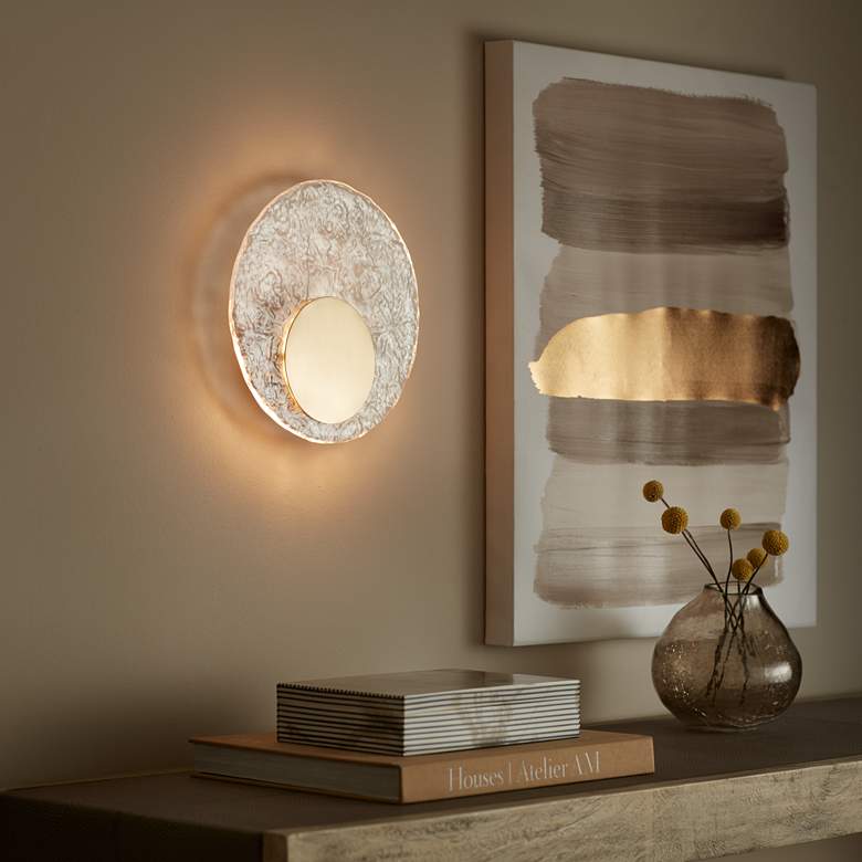 Image 1 Possini Euro Lucanis 9 3/4" High Patina Gold LED Wall Sconce in scene