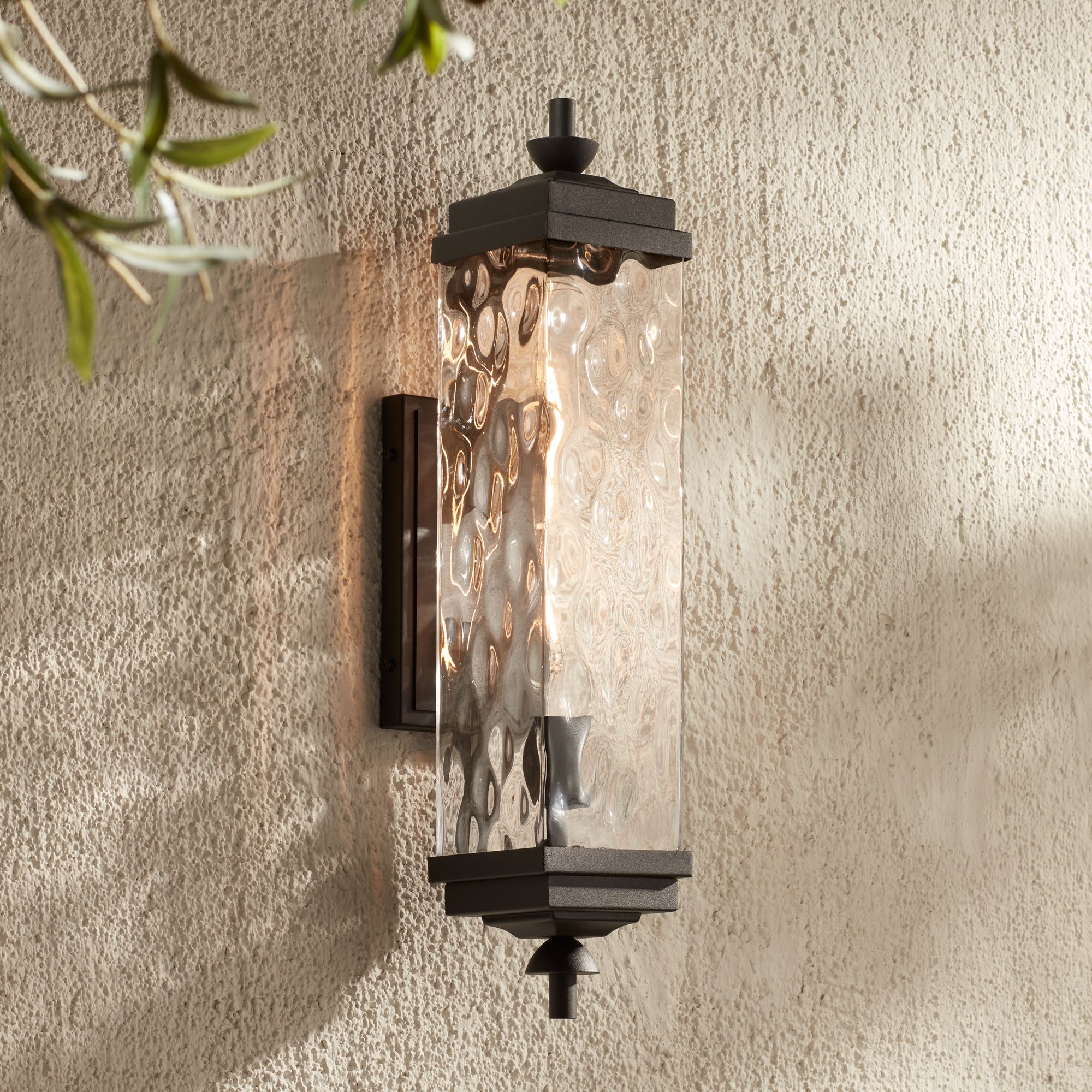 Thumbnail1 of John Timberland Valentino 22" Black and Water Glass Outdoor Wall Light in scene