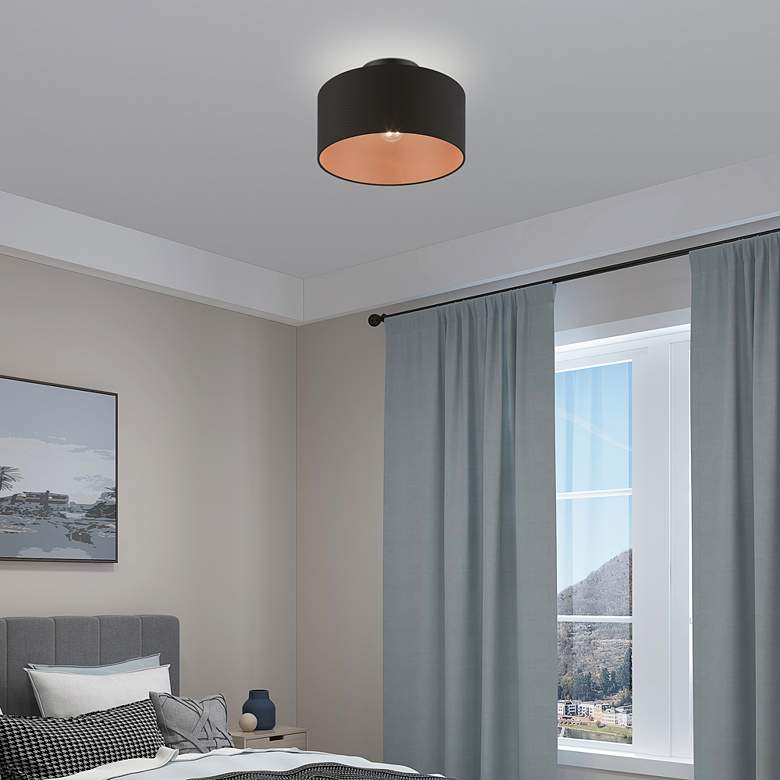 Image 1 Sentosa 13" Wide Black Drum Ceiling Light in scene