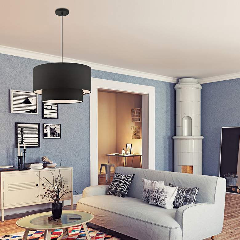 Image 1 Bainbridge 20" Wide Black Double Drum Pendant Light in scene