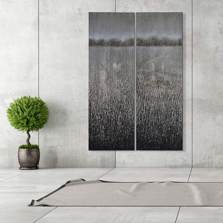 Image 1 Listlessness 60 inch High Metallic 2-Piece Canvas Wall Art Set in scene