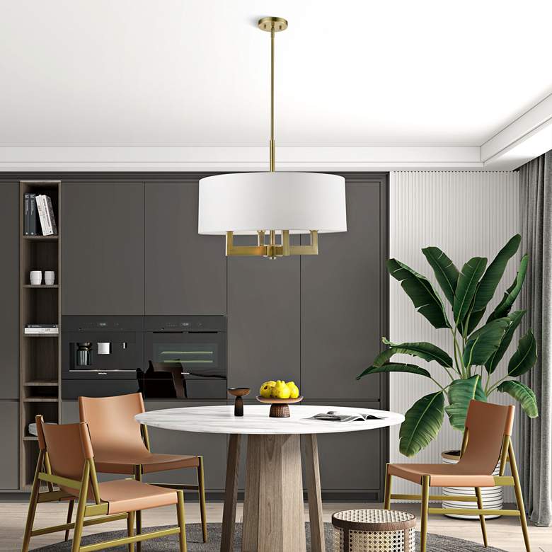 Image 1 Cresthaven 24" Wide Antique Brass Drum Shade Chandelier in scene
