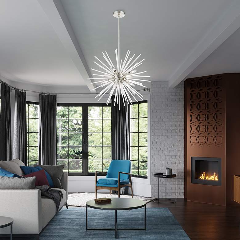 Image 1 Uptown 25 3/4" Wide Brushed Nickel 8-Light Pendant in scene