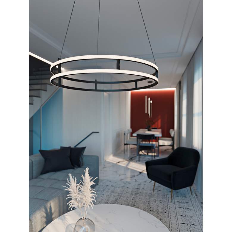Image 1 Gemini 24" Wide Black Double-Ring LED Pendant Light in scene