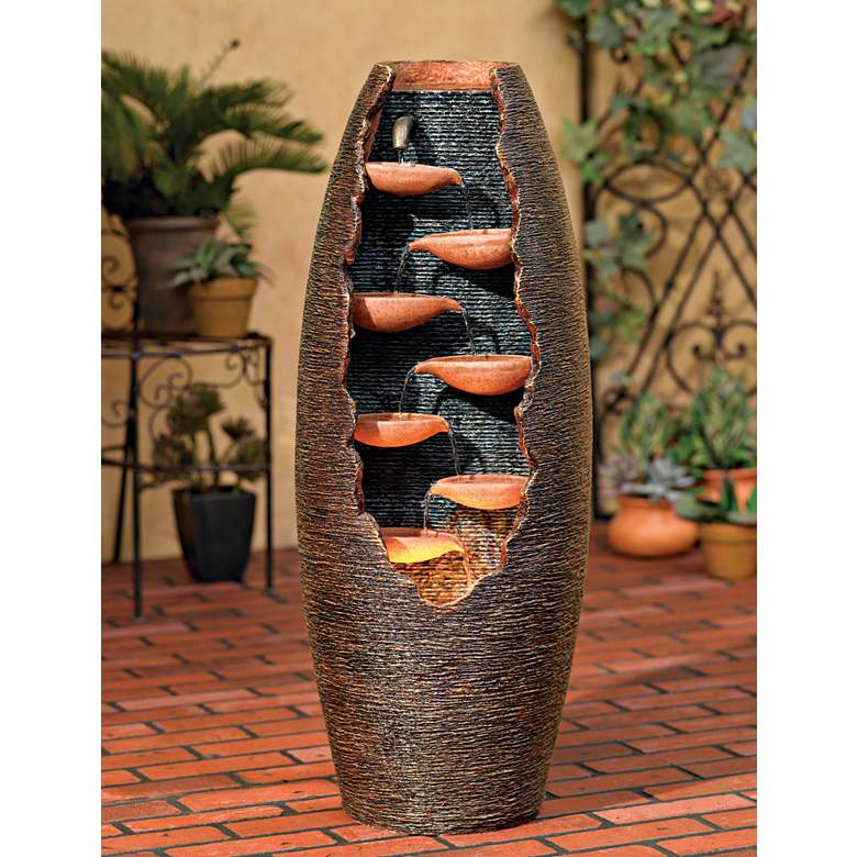 Image 1 Seven Cascade 35 inch High Cut-Away Rustic Modern Fountain in scene