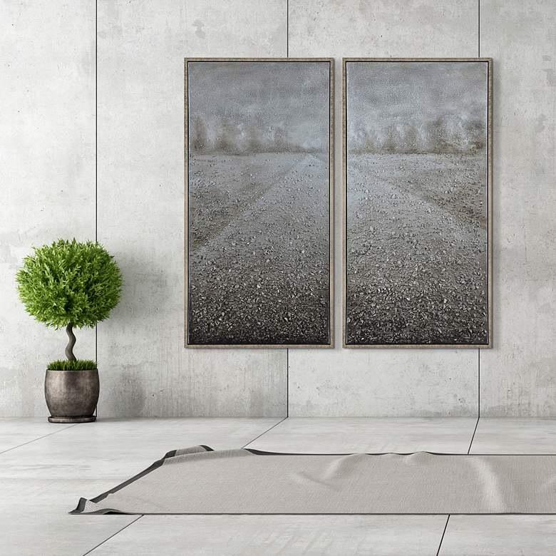 Image 1 Pebble Road 48"W Metallic 2-Piece Framed Canvas Wall Art Set in scene