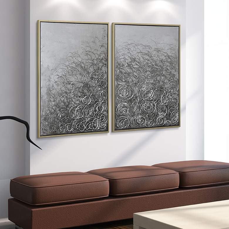 Image 1 Circular Logic 48" High 2-Piece Framed Canvas Wall Art Set in scene