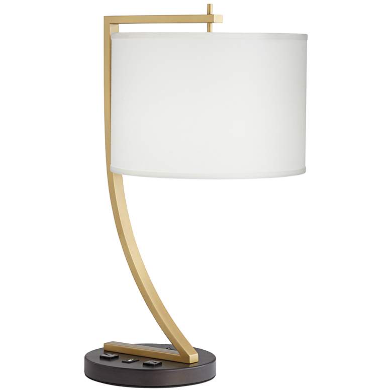 Image 1 24E88 - Gun Metal Table Lamp w/ 2-Outlets and Rocker Switch
