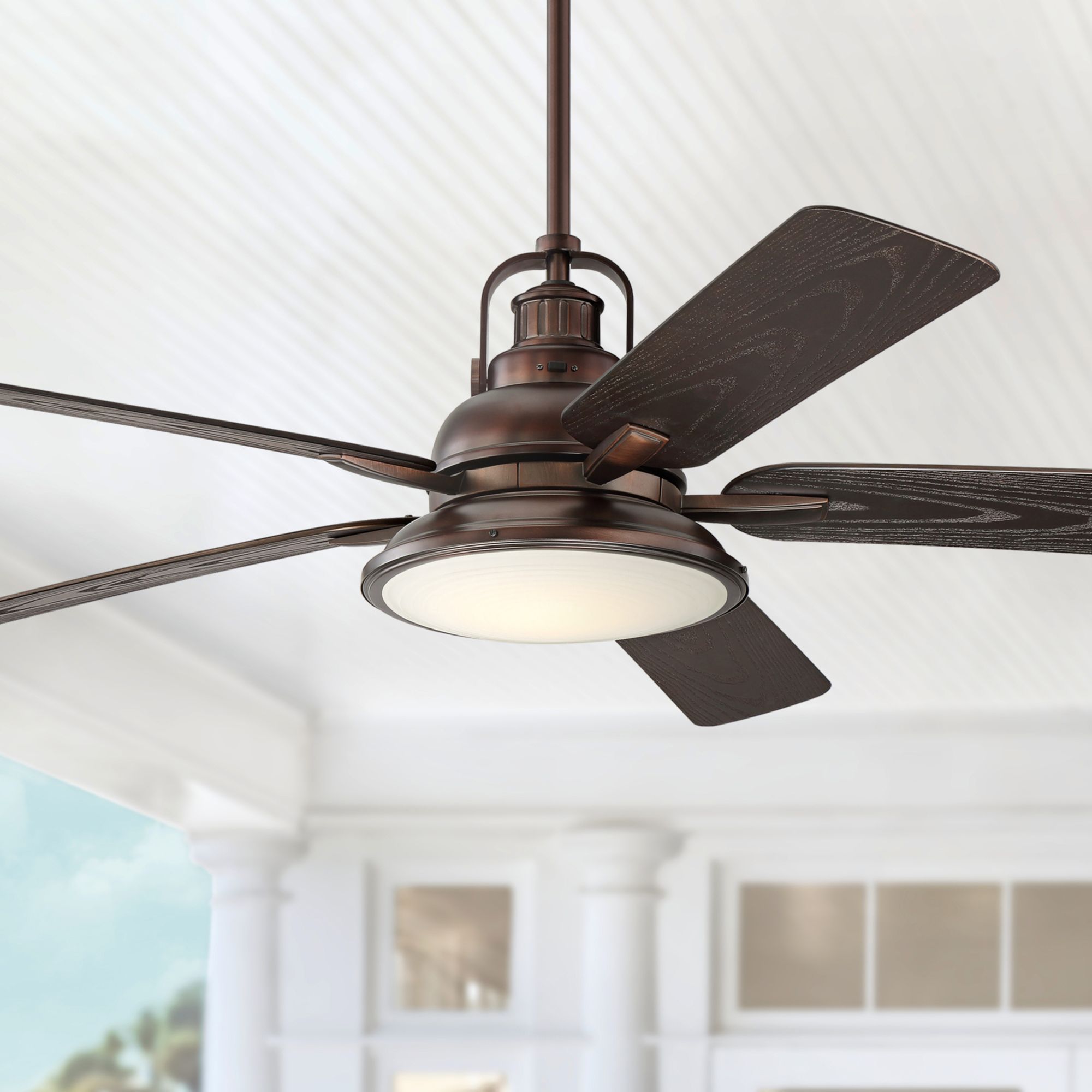 Image 1 60" Casa Vieja Wind and Sea Bronze LED Wet Rated Ceiling Fan in scene