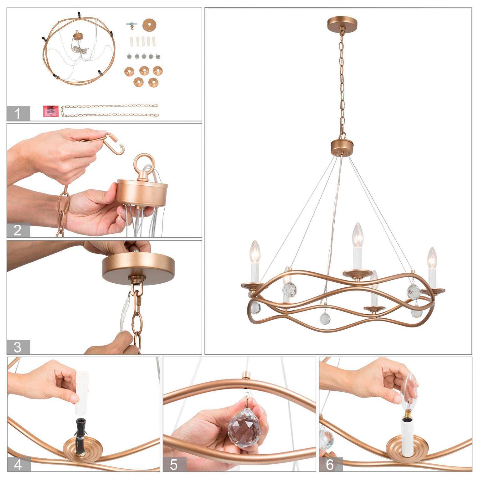Image 6 25.2"W 5-Light Gold Wheel Candle Chandelier with Crystal more views