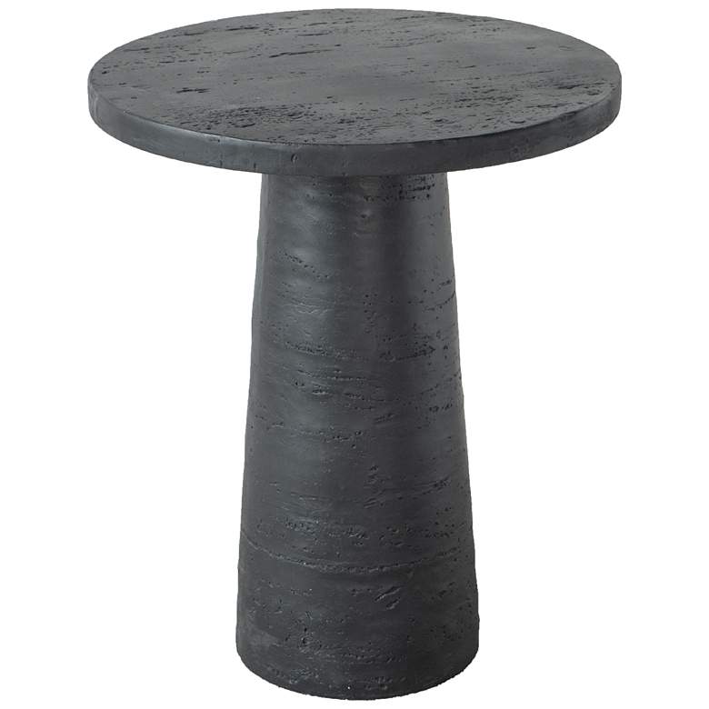 Image 1 25.5 inch High Black Cement Round Side Table with Pedestal Base