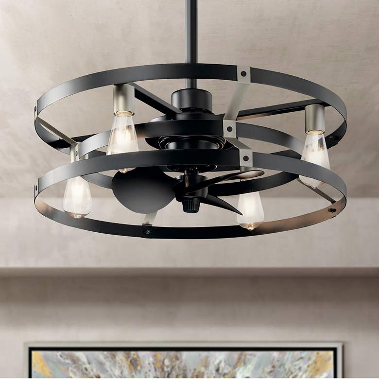 Image 1 25 inch Kichler Cavelli Black LED Ceiling Fan with Wall Control