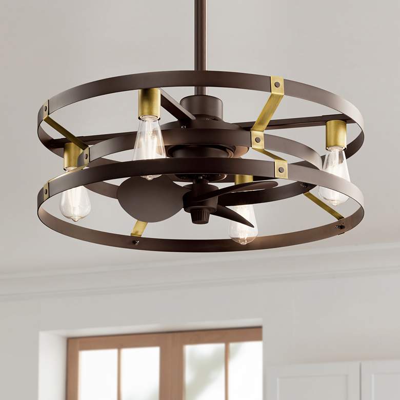 Image 2 25" Kichler Cavelli Bronze LED Fandelier Ceiling Fan with Wall Control