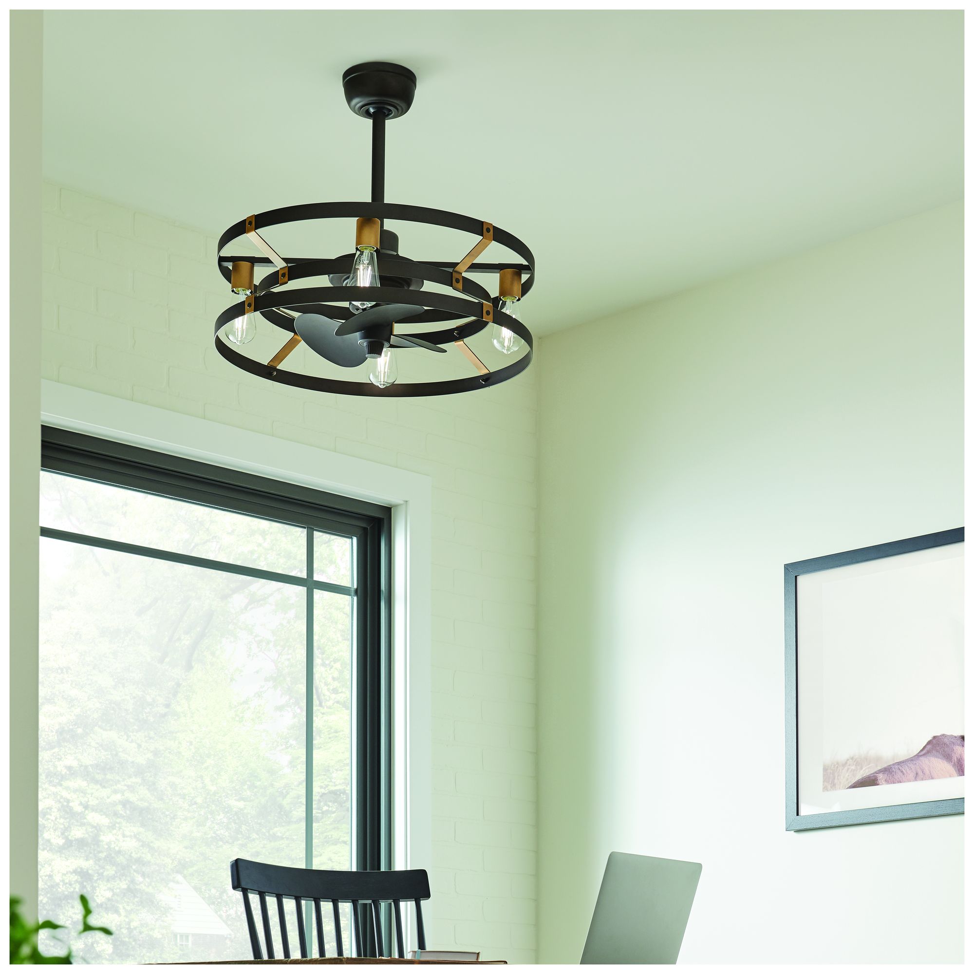 25" Kichler Cavelli Bronze LED Fandelier Ceiling Fan with Wall Control in scene