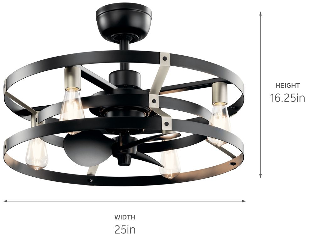 Image 7 25" Kichler Cavelli Satin Black LED Fandelier with Wall Control more views