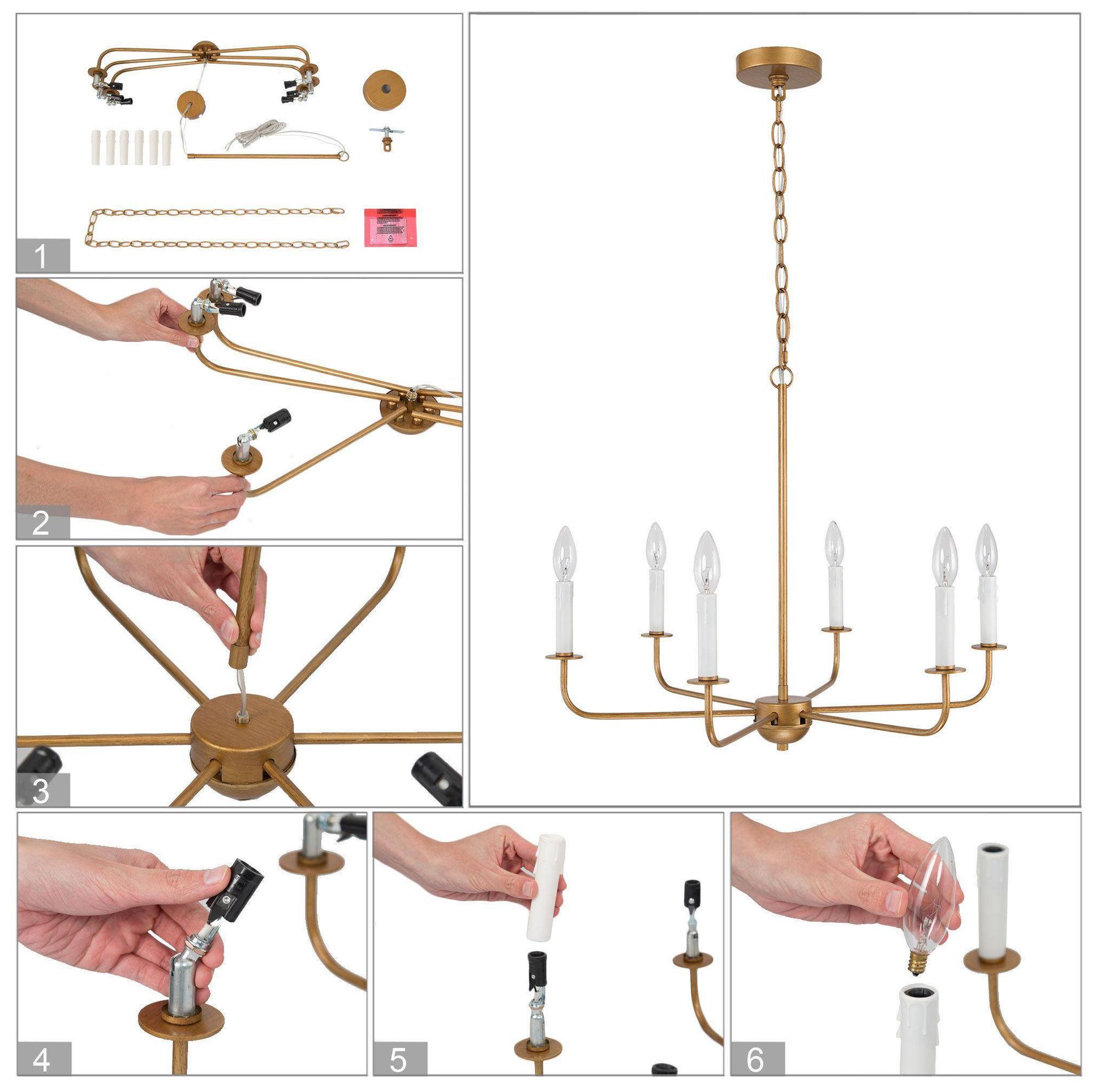 Image 7 25" Wide 6-Light Antique Brass Candle Chandelier more views