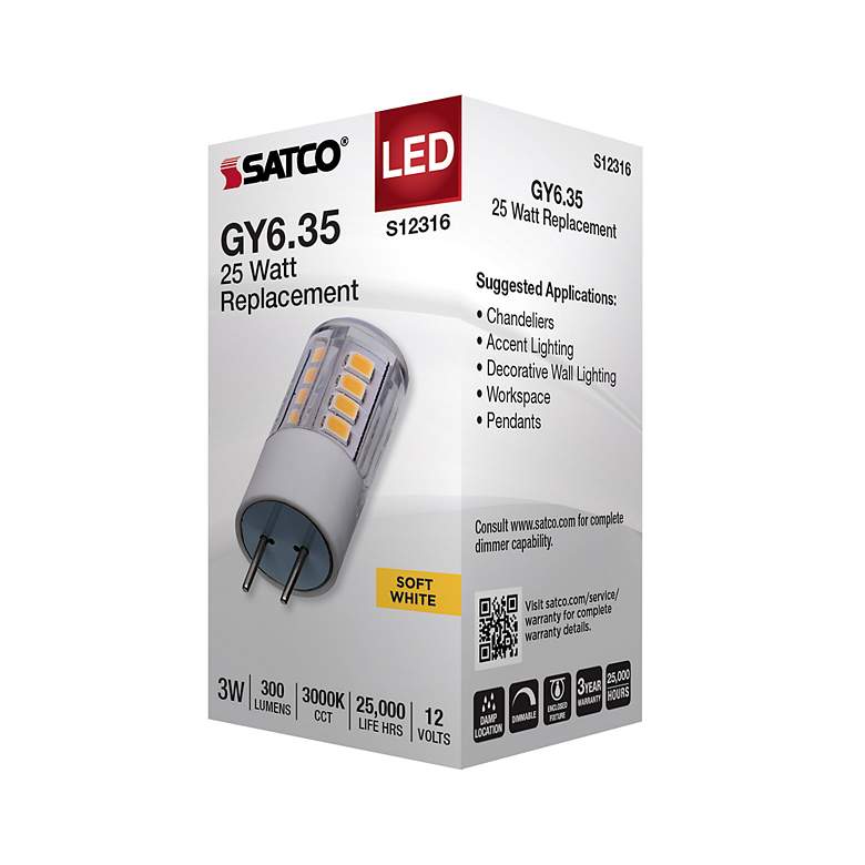 Image 6 25 Watt Equivalent Satco Clear 3W LED Dimmable GY6.35 Bulb more views