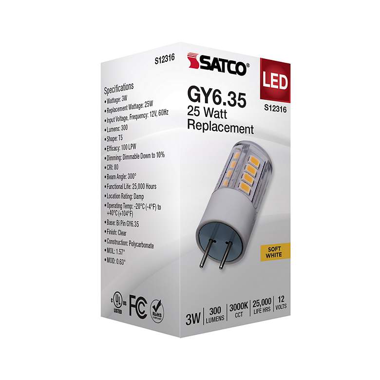 Image 7 25 Watt Equivalent Satco Clear 3W LED Dimmable GY6.35 Bulb more views