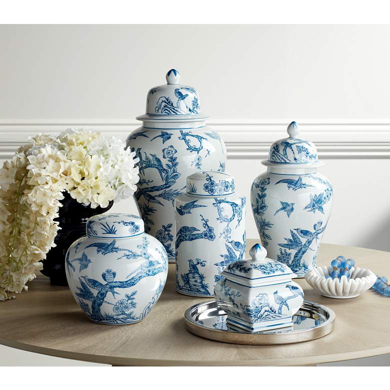Image 1 Dahlia Studios Heather 12" High Decorative Blue and White Ceramic Jar in scene