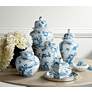 1_Dahlia Studios Heather 12" High Decorative Blue and White Ceramic Jar in scene
