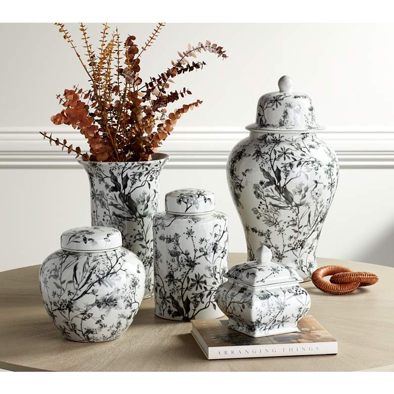 Image 1 Prentiss 9" High Black and White Ceramic Ginger Jar with Lid in scene