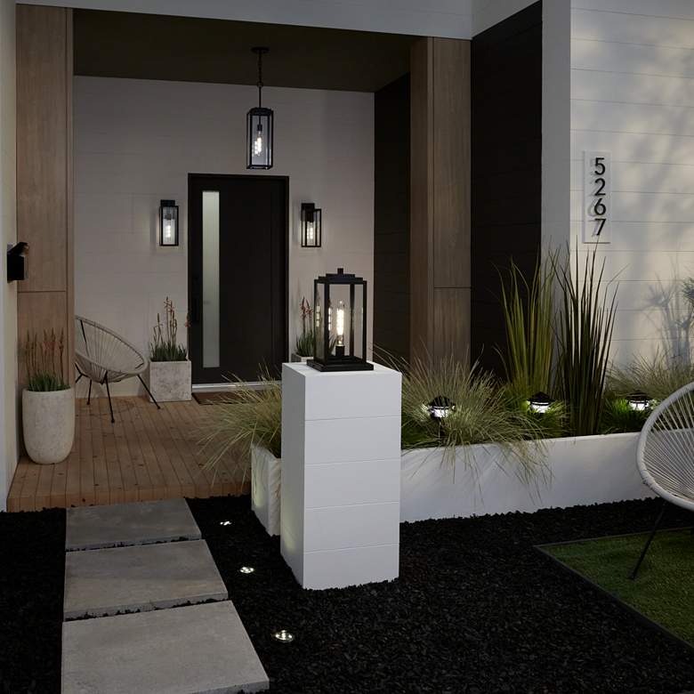 Image 1 John Timberland Titan 27 1/4" Mystic Black Rectangular Hanging Light in scene