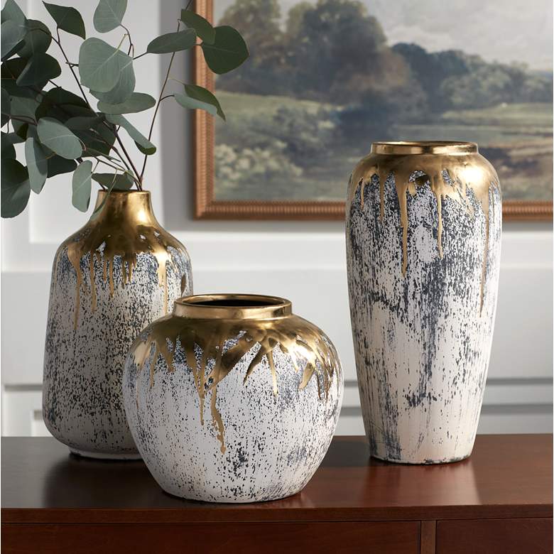 Image 1 Brisbane 11 1/2" High Matte Gold and Gray Decorative Vase in scene