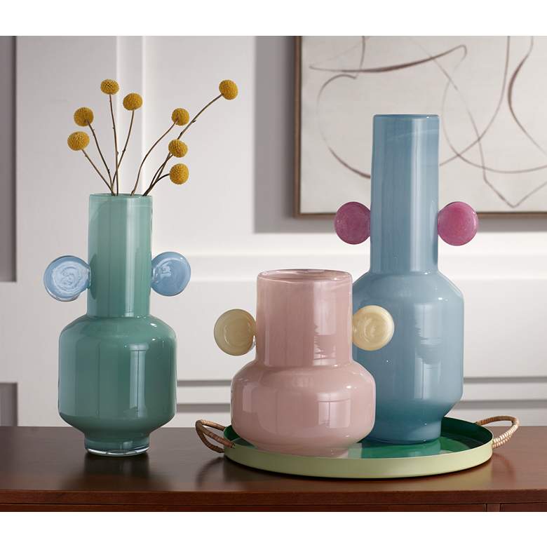 Image 1 Delvin 16 1/4" High Blue and Pink Glass Decorative Vase in scene
