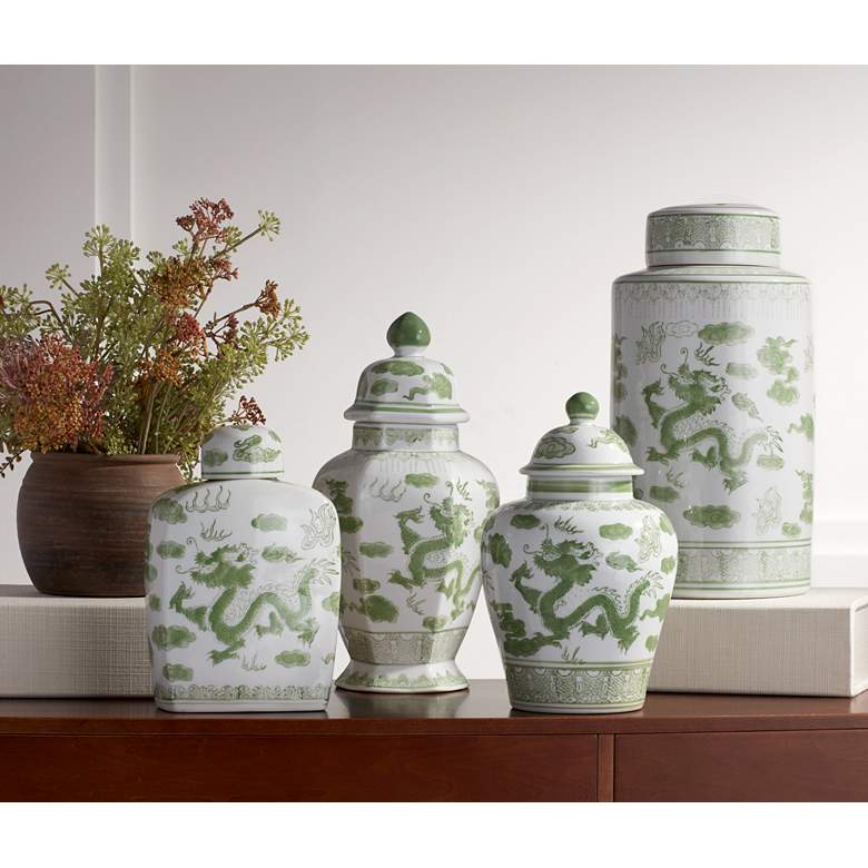 Image 1 Sansui 12"H Green and White Ceramic Ginger Jar with Lid in scene
