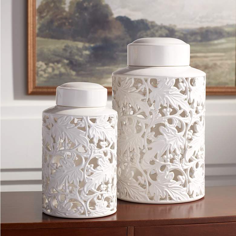 Image 1 Angelique 12" High White Ceramic Jar with Lid in scene