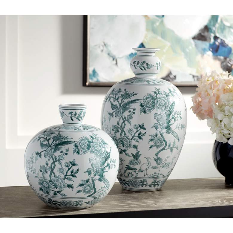 Image 1 Erynn 16" High Green and White Ceramic Decorative Vase in scene