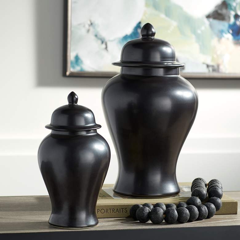 Image 1 Alifano 15" High Glossy Black Ceramic Jar with Lid in scene